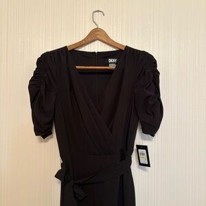 DKNY Black Ruched Sleeve Jumpsuit - Size 4
